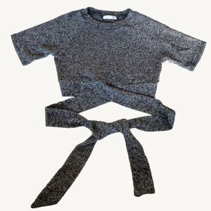 AGACI criss cross grey wrap up knit top
